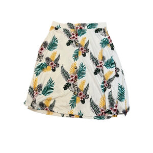 MAJORA Cream Floral Print Stretch Button Detail High Waisted Mid Length Skirt XL